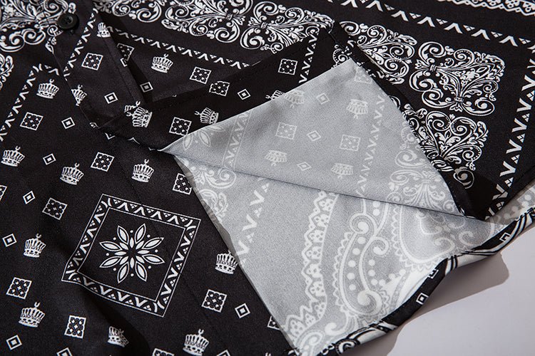 Cashew Flowers Print Shirt Mens Casual Loose Hip Hop Black Tops Long Sleeve Hawaiian Shirt Camisas Korean - Vimost Shop