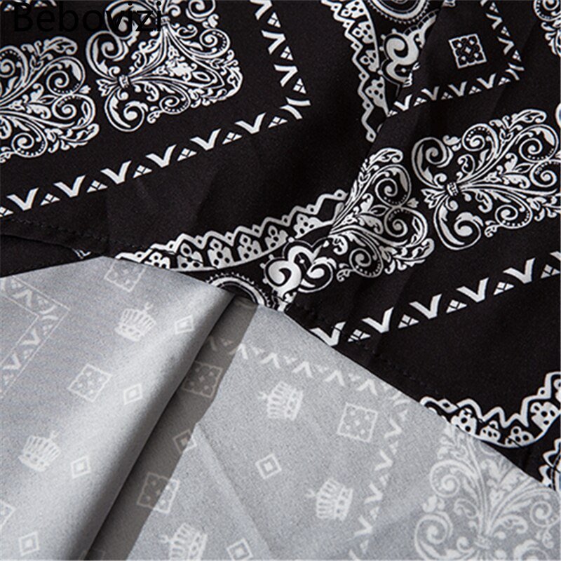 Cashew Flowers Print Shirt Mens Casual Loose Hip Hop Black Tops Long Sleeve Hawaiian Shirt Camisas Korean - Vimost Shop