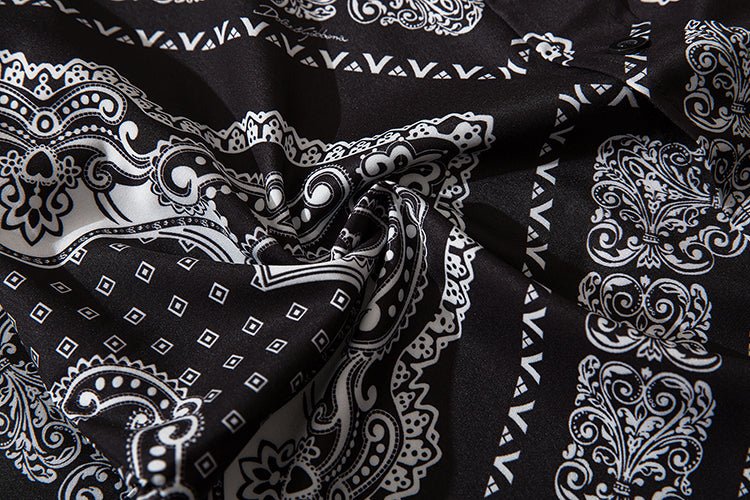 Cashew Flowers Print Shirt Mens Casual Loose Hip Hop Black Tops Long Sleeve Hawaiian Shirt Camisas Korean - Vimost Shop