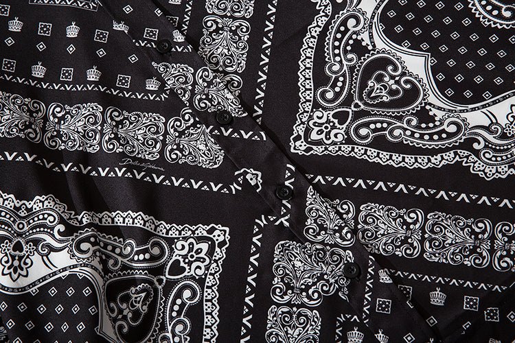 Cashew Flowers Print Shirt Mens Casual Loose Hip Hop Black Tops Long Sleeve Hawaiian Shirt Camisas Korean - Vimost Shop