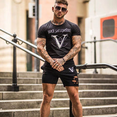 Casual Fashion Printed Gyms T-shirt Fitness Bodybuilding Short sleeve Cotton T shirts Slim Tee Top Male Workout Clothing - Vimost Shop