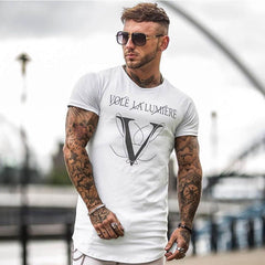 Casual Fashion Printed Gyms T-shirt Fitness Bodybuilding Short sleeve Cotton T shirts Slim Tee Top Male Workout Clothing - Vimost Shop