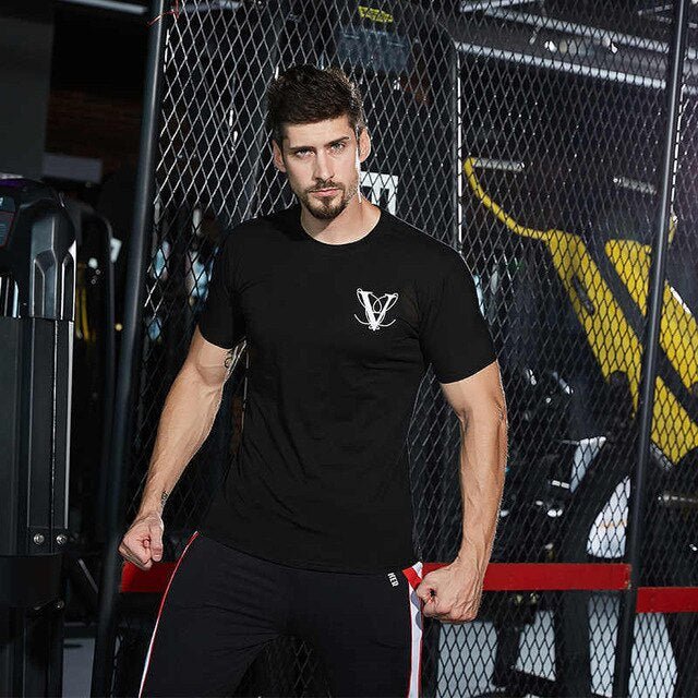 Casual Fashion Printed Gyms T-shirt Fitness Bodybuilding Short sleeve Cotton T shirts Slim Tee Top Male Workout Clothing - Vimost Shop