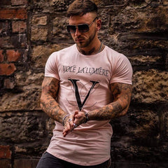 Casual Fashion Printed Gyms T-shirt Fitness Bodybuilding Short sleeve Cotton T shirts Slim Tee Top Male Workout Clothing - Vimost Shop