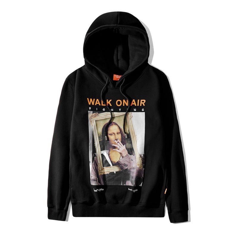 Casual Funny Mona Lisa Smoking Print Yellow Hoodies Tops Hip Hop Sweatshirts Pullover Hooded Streetwear Fleece Hoodie - Vimost Shop