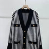 Casual Long Knitted Pink Cardigan Female Autumn Winter Drop Shoulder Sweater Coat Basic Button Women's Houndstooth Tops - Vimost Shop
