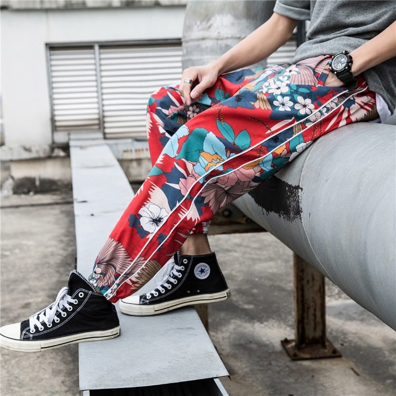 Casual Male Streetwear Harem Pants Men Joggers Elastic Waist Ankle-length Pant Sweatpants Print Beach Pants Loose - Vimost Shop
