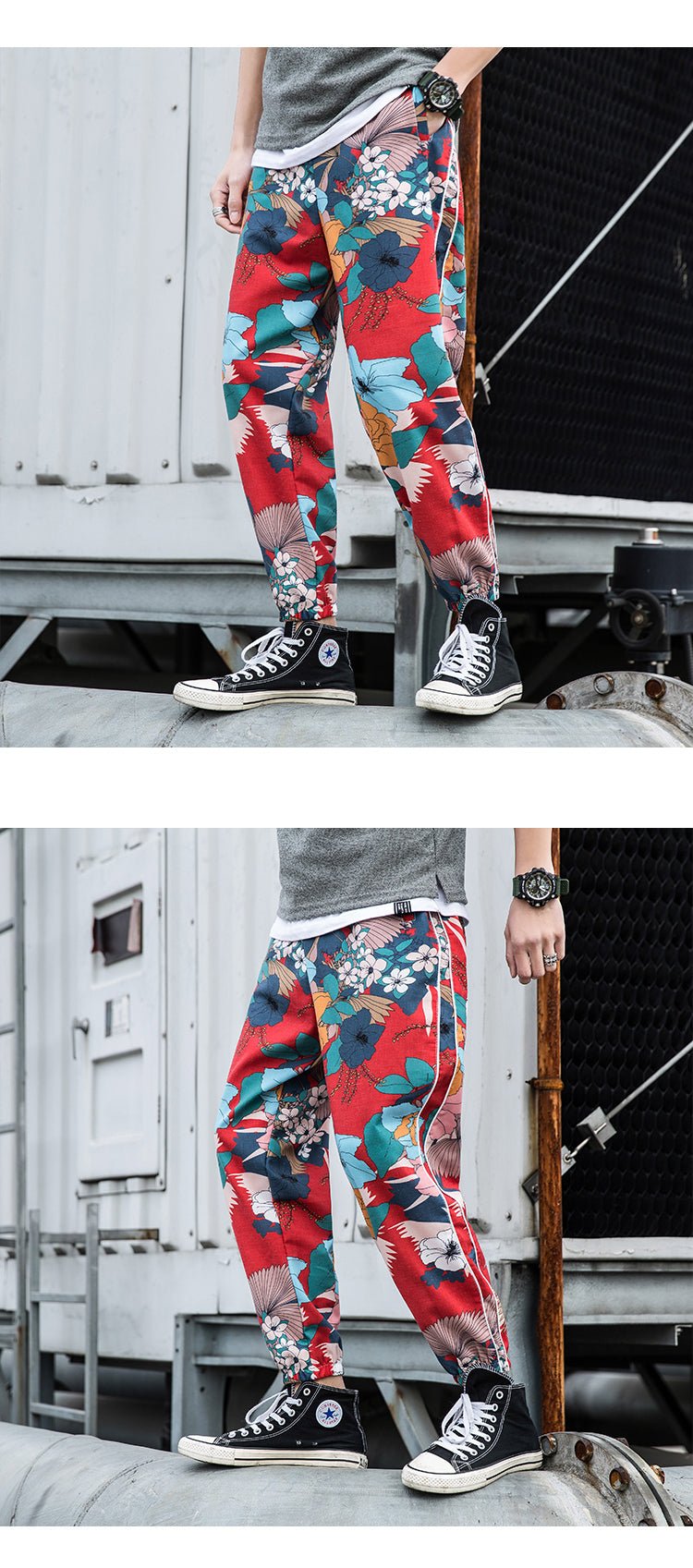 Casual Male Streetwear Harem Pants Men Joggers Elastic Waist Ankle-length Pant Sweatpants Print Beach Pants Loose - Vimost Shop