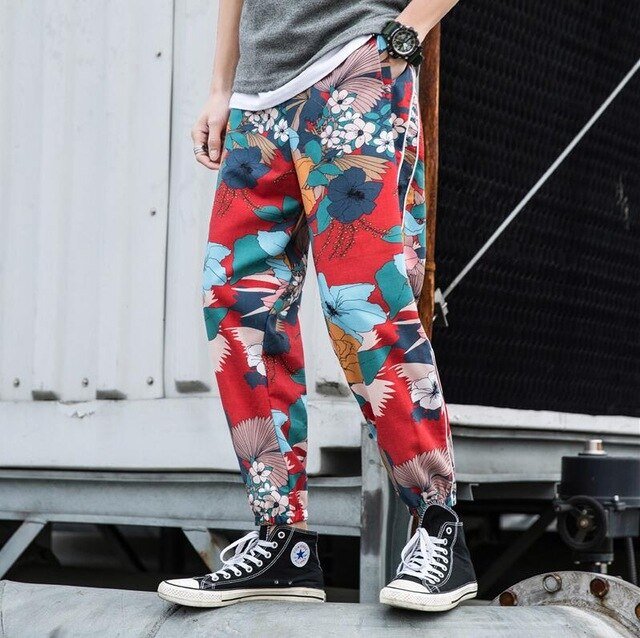 Casual Male Streetwear Harem Pants Men Joggers Elastic Waist Ankle-length Pant Sweatpants Print Beach Pants Loose - Vimost Shop