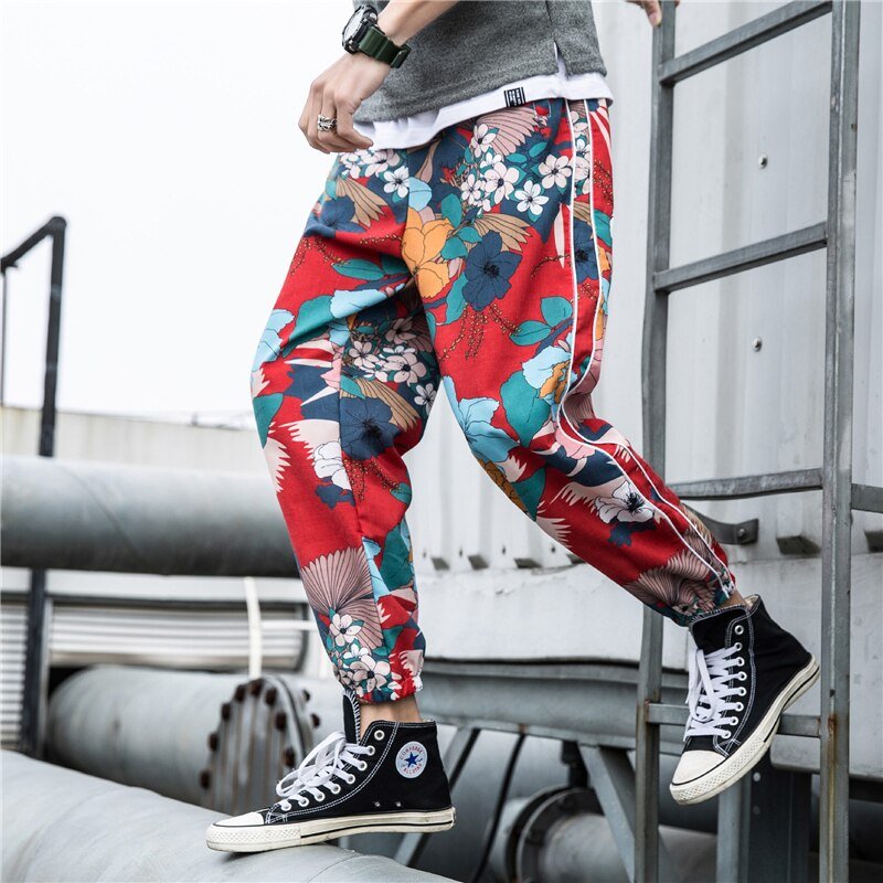 Casual Male Streetwear Harem Pants Men Joggers Elastic Waist Ankle-length Pant Sweatpants Print Beach Pants Loose - Vimost Shop