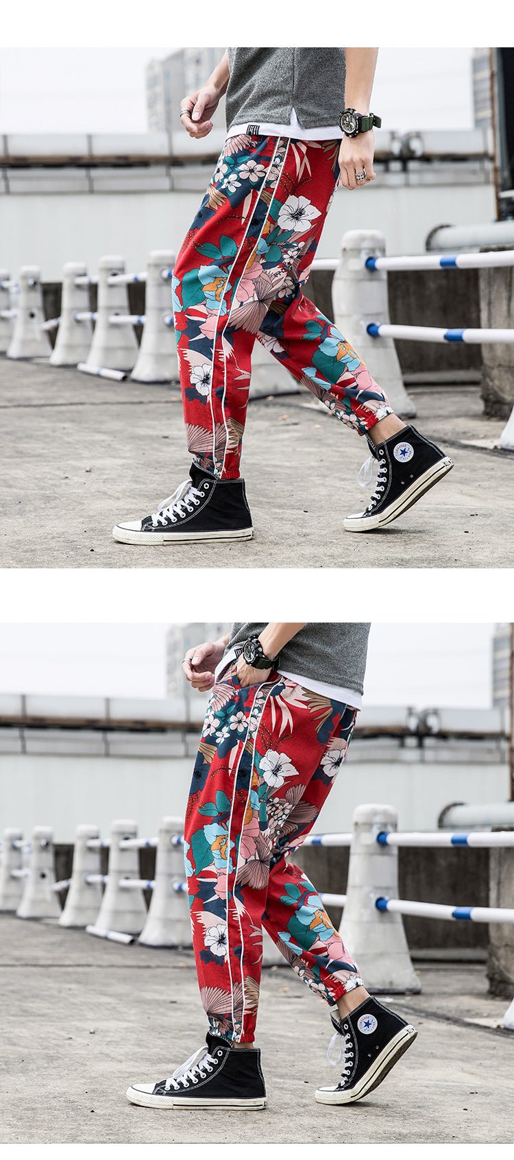 Casual Male Streetwear Harem Pants Men Joggers Elastic Waist Ankle-length Pant Sweatpants Print Beach Pants Loose - Vimost Shop