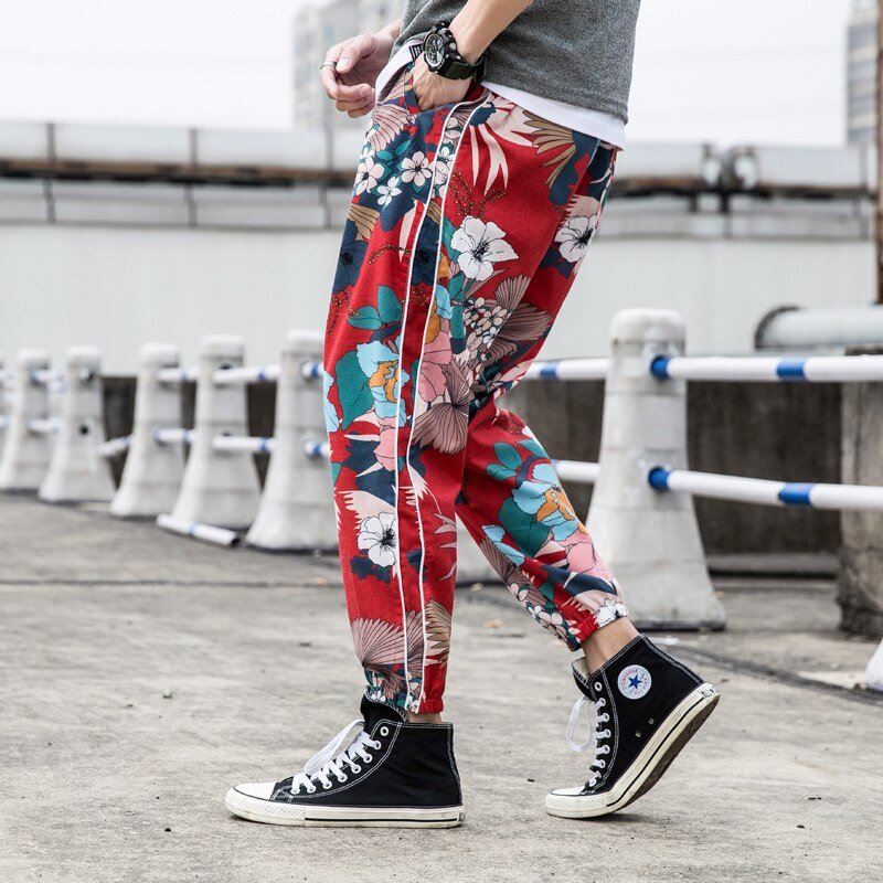 Casual Male Streetwear Harem Pants Men Joggers Elastic Waist Ankle-length Pant Sweatpants Print Beach Pants Loose - Vimost Shop