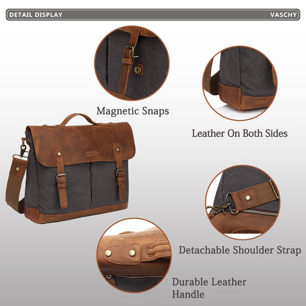 Casual Men's Briefcase Business Messenger Bag Cowhide Leather Canvas Shoulder Bag 15.6 inch Laptop Handbag for Men - Vimost Shop