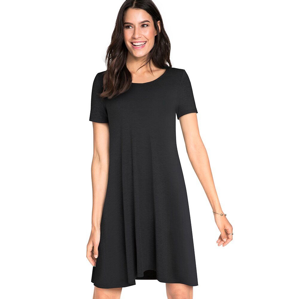 Casual Solid Color with Back Cross Shift Dresses Summer Straight Loose Women Dress - Vimost Shop