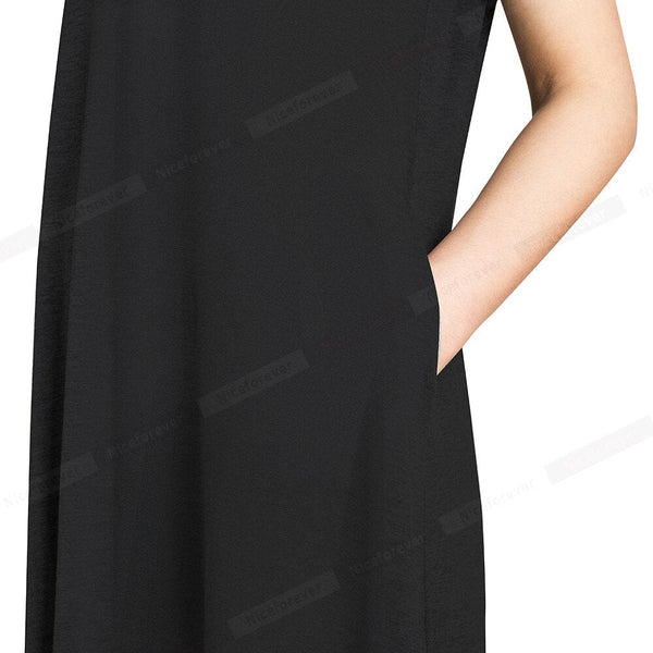 Casual Solid Color with Back Cross Shift Dresses Summer Straight Loose Women Dress - Vimost Shop