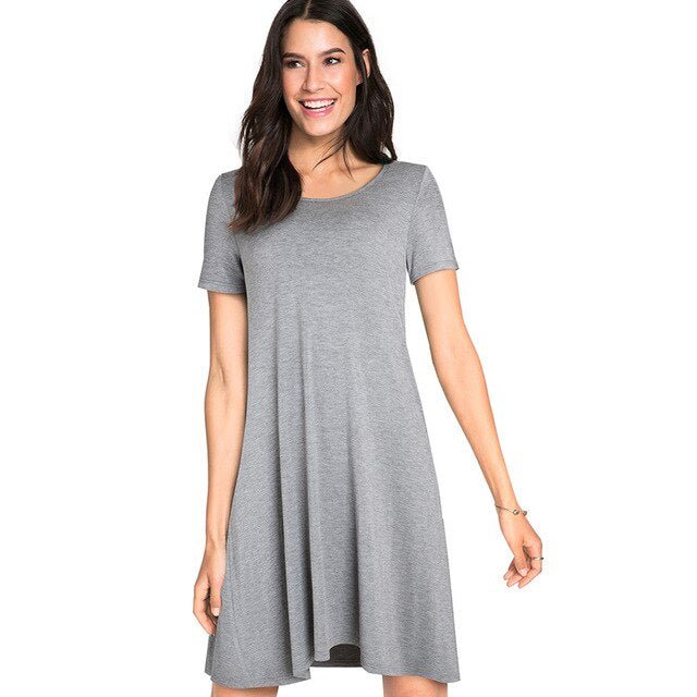 Casual Solid Color with Back Cross Shift Dresses Summer Straight Loose Women Dress - Vimost Shop