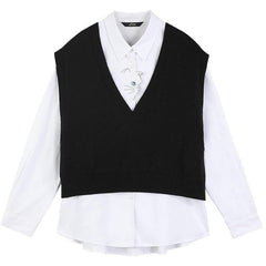 Cat Embroidery Pullover Casual 2-IN-1 Shirt Women,Spring Stylish Vintage Full Sleeve Korean Ladeis Daily Top - Vimost Shop