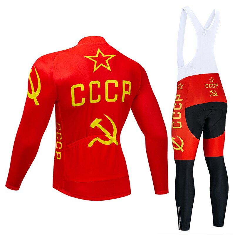CCCP Cycling Jersey 9D Bib Set MTB Uniform Red Bike Clothing Spring/Autumn Quick Dry Bicycle Clothes Mens Long Cycling Wear - Vimost Shop