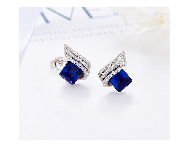 Cdyle 925 Silver Jewelry Wedding Bridal Engagement Earrings with Shiny Cubic Zircon Geometric Blue Crystal Earrings for Women - Vimost Shop