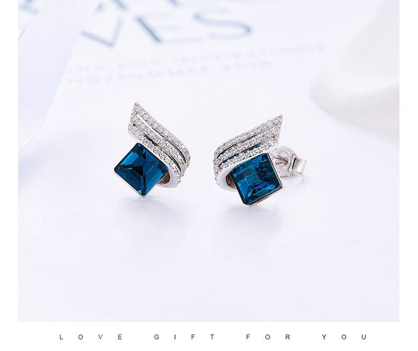 Cdyle 925 Silver Jewelry Wedding Bridal Engagement Earrings with Shiny Cubic Zircon Geometric Blue Crystal Earrings for Women - Vimost Shop