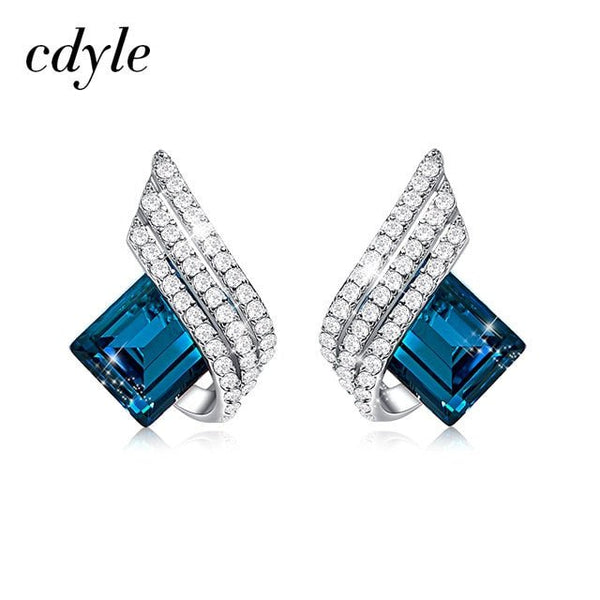 Cdyle 925 Silver Jewelry Wedding Bridal Engagement Earrings with Shiny Cubic Zircon Geometric Blue Crystal Earrings for Women - Vimost Shop