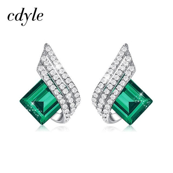 Cdyle 925 Silver Jewelry Wedding Bridal Engagement Earrings with Shiny Cubic Zircon Geometric Blue Crystal Earrings for Women - Vimost Shop