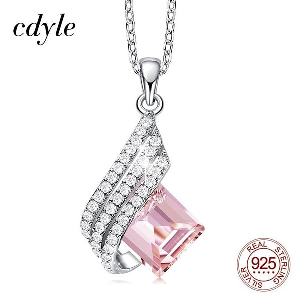 Cdyle Women Geometry Shape Pendant Necklace with Pink Zircon 925 Sterling Silver Wedding Party Ladies Jewelry Gift 5 Colors - Vimost Shop