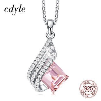 Cdyle Women Geometry Shape Pendant Necklace with Pink Zircon 925 Sterling Silver Wedding Party Ladies Jewelry Gift 5 Colors - Vimost Shop