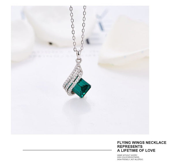 Cdyle Women Geometry Shape Pendant Necklace with Pink Zircon 925 Sterling Silver Wedding Party Ladies Jewelry Gift 5 Colors - Vimost Shop