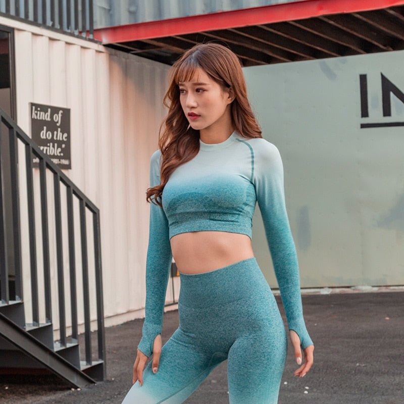 Changing Color Yoga Fitness Seamless Crop Top 2020 Sports Athletic Long Sleeve Jogging Shirts Fitness Gym High Quality Tops - Vimost Shop