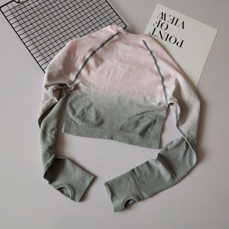 Changing Color Yoga Fitness Seamless Crop Top 2020 Sports Athletic Long Sleeve Jogging Shirts Fitness Gym High Quality Tops - Vimost Shop