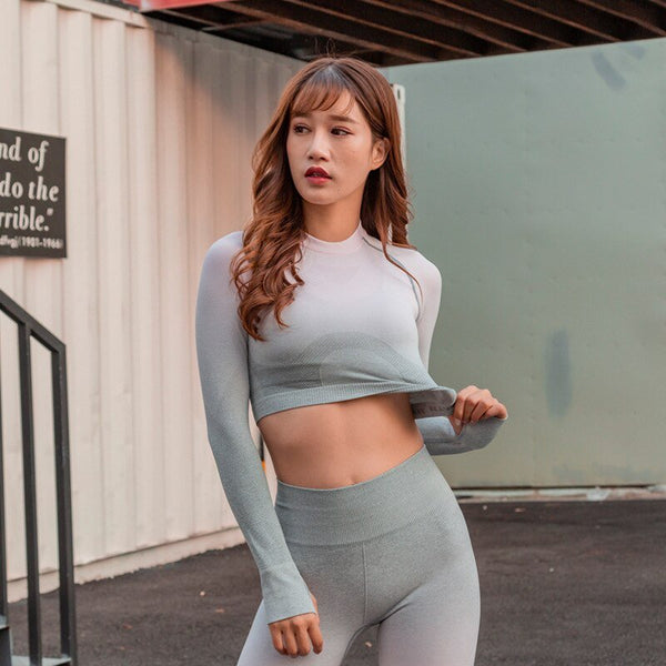 Changing Color Yoga Fitness Seamless Crop Top 2020 Sports Athletic Long Sleeve Jogging Shirts Fitness Gym High Quality Tops - Vimost Shop