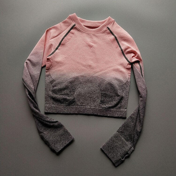 Changing Color Yoga Fitness Seamless Crop Top 2020 Sports Athletic Long Sleeve Jogging Shirts Fitness Gym High Quality Tops - Vimost Shop