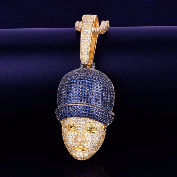Character Face Head Pendant Necklace Gold Color Charm Blue Cubic Zircon Men's Hip hop Rock Jewelry - Vimost Shop