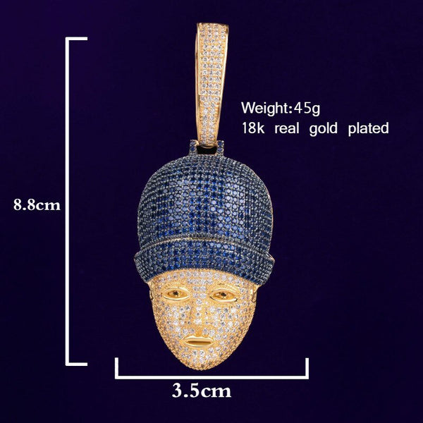 Character Face Head Pendant Necklace Gold Color Charm Blue Cubic Zircon Men's Hip hop Rock Jewelry - Vimost Shop