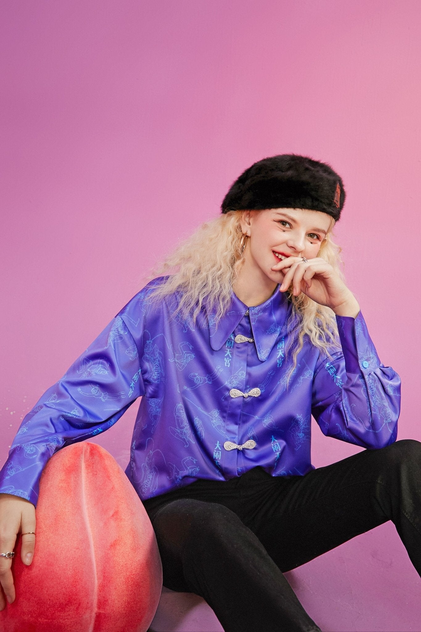 Character Print Chinese Buckle Casual Satin Shirt Women,Spring Vintage Full Sleeve,Korean Female Daily Chiffon Top - Vimost Shop