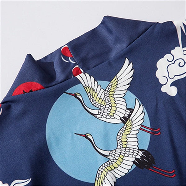 China Style Xiangyun Crane Print Streetwear Kimono Cardigan Robe Summer Men Women Haori Obi Japanese Tradition Clothing - Vimost Shop
