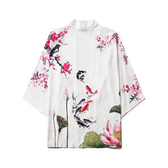 Chinese Style Lotus Carp Print Kimono Women Cardigan Yukata Japanese Streetwear Men Loose Tradition Polyester Clothing - Vimost Shop