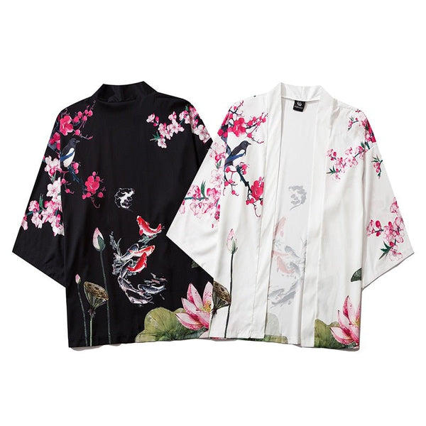 Chinese Style Lotus Carp Print Kimono Women Cardigan Yukata Japanese Streetwear Men Loose Tradition Polyester Clothing - Vimost Shop