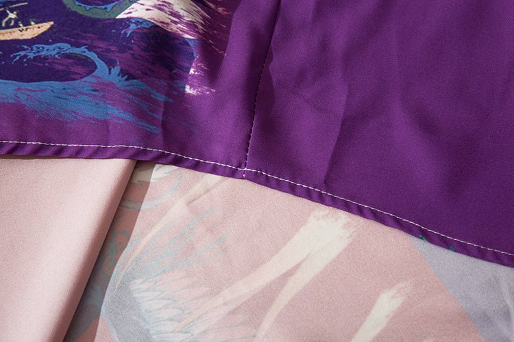 Chinese Style Phoenix Print Shirts Red Purple Color Block Patchwork Top Streetwear Mens Casual Japan Long Sleeve Shirt - Vimost Shop