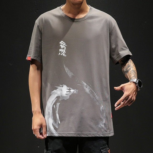 Chinese Style T shirt Men Funny Anime Print O-Neck Loose Black White Hip-hop Cotton Tshirts Male Summer Streetwear Fashion Tees - Vimost Shop