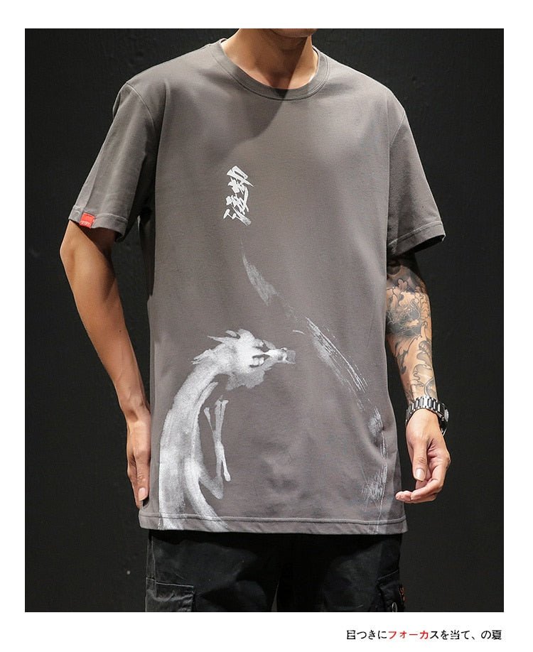 Chinese Style T shirt Men Funny Anime Print O-Neck Loose Black White Hip-hop Cotton Tshirts Male Summer Streetwear Fashion Tees - Vimost Shop