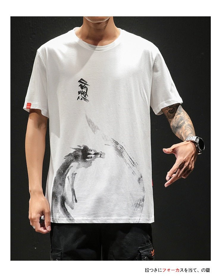 Chinese Style T shirt Men Funny Anime Print O-Neck Loose Black White Hip-hop Cotton Tshirts Male Summer Streetwear Fashion Tees - Vimost Shop