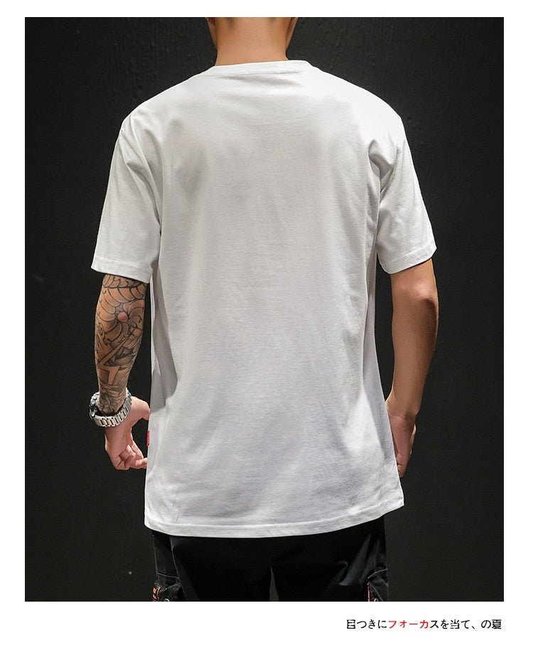 Chinese Style T shirt Men Funny Anime Print O-Neck Loose Black White Hip-hop Cotton Tshirts Male Summer Streetwear Fashion Tees - Vimost Shop