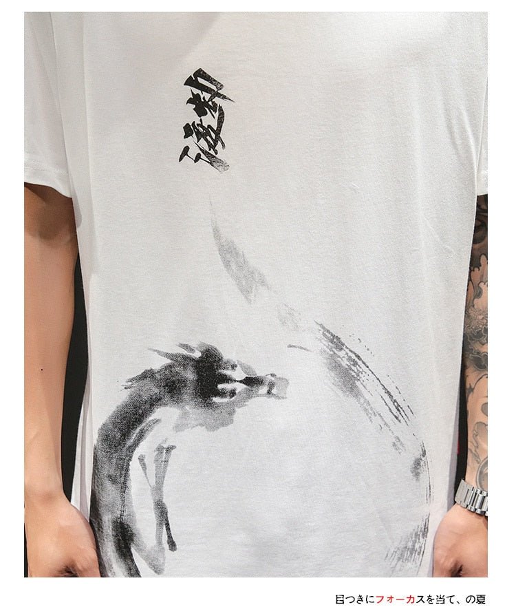 Chinese Style T shirt Men Funny Anime Print O-Neck Loose Black White Hip-hop Cotton Tshirts Male Summer Streetwear Fashion Tees - Vimost Shop