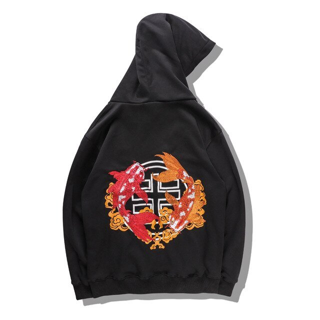 Chinese Style Top Men Carp Koi Embroidered Print Hooded Sweatshirts Hoodies Harajuku Hip Hop Pullover Hoodie Streetwear - Vimost Shop
