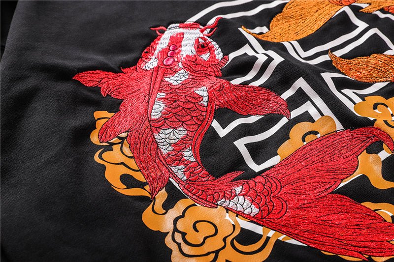 Chinese Style Top Men Carp Koi Embroidered Print Hooded Sweatshirts Hoodies Harajuku Hip Hop Pullover Hoodie Streetwear - Vimost Shop