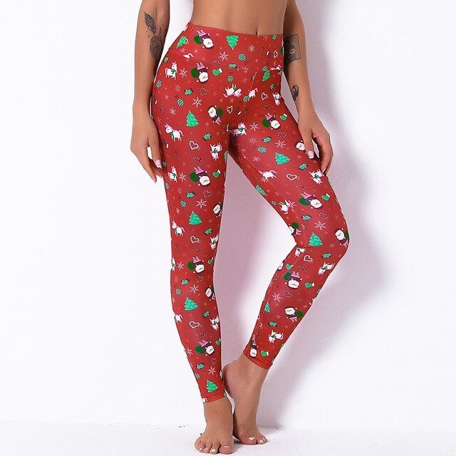 Christmas 13 Colors Print High Elastics Yoga Pants High Waist Hips Lifting Gym Fitness Female Sports Breathable Jogging Pants - Vimost Shop