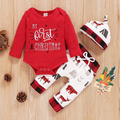 Christmas Baby Outfits 2020 Winter Cotton 3Piece Set Bodysuit+Pants+Hat Xmas Print Long Sleeve Baby Clothes for Boy Girl D30 - Vimost Shop