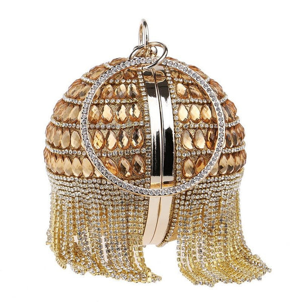 Circular Women Clutch Tassel Rhinestones Evening Bags Acrylic Beaded Chain Shoulder Purse Evening Bags For Party Wedding - Vimost Shop